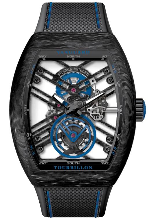 Best FRANCK MULLER Vanguard Tourbillon Skeleton Carbon - Blue V 45 T SQT (BL) (CAR) (NR.GRI BL) Replica Watch